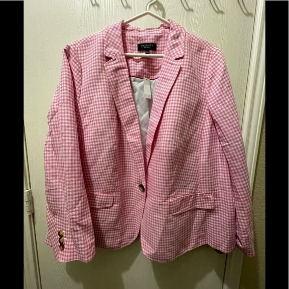 Talbots | Gingham Plaid Blazer Pink White Button Down‎ Long Sleeve - Picture 1 of 7